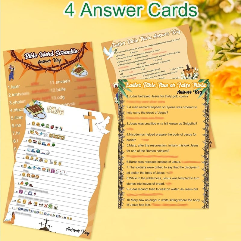 MLOLM 104 Pcs Bible Game Cards Christian Trivia Quiz Party Game Cards for Adults and Family Religious Activities Games for Vacation Bible School Sunday Church Easter Favors Supplies Jesus - Image 3